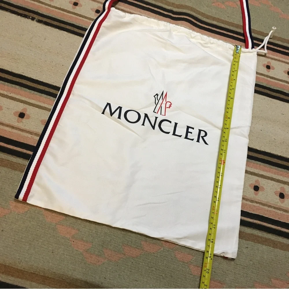 Moncler Medium blue white & red trim drawstring dustbag & shoulder length strap